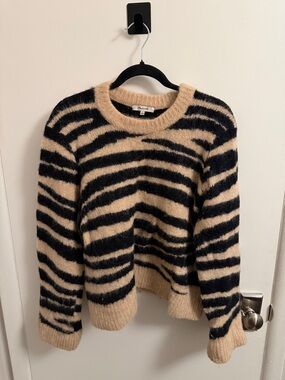 Madewell Black and Cream Zebra-Striped Crewneck Sweater